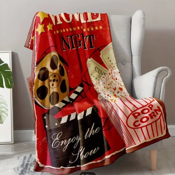 movie Other - Movie Theater Print Throw Blanket, Super soft flannel polyester, Lap Size NWT